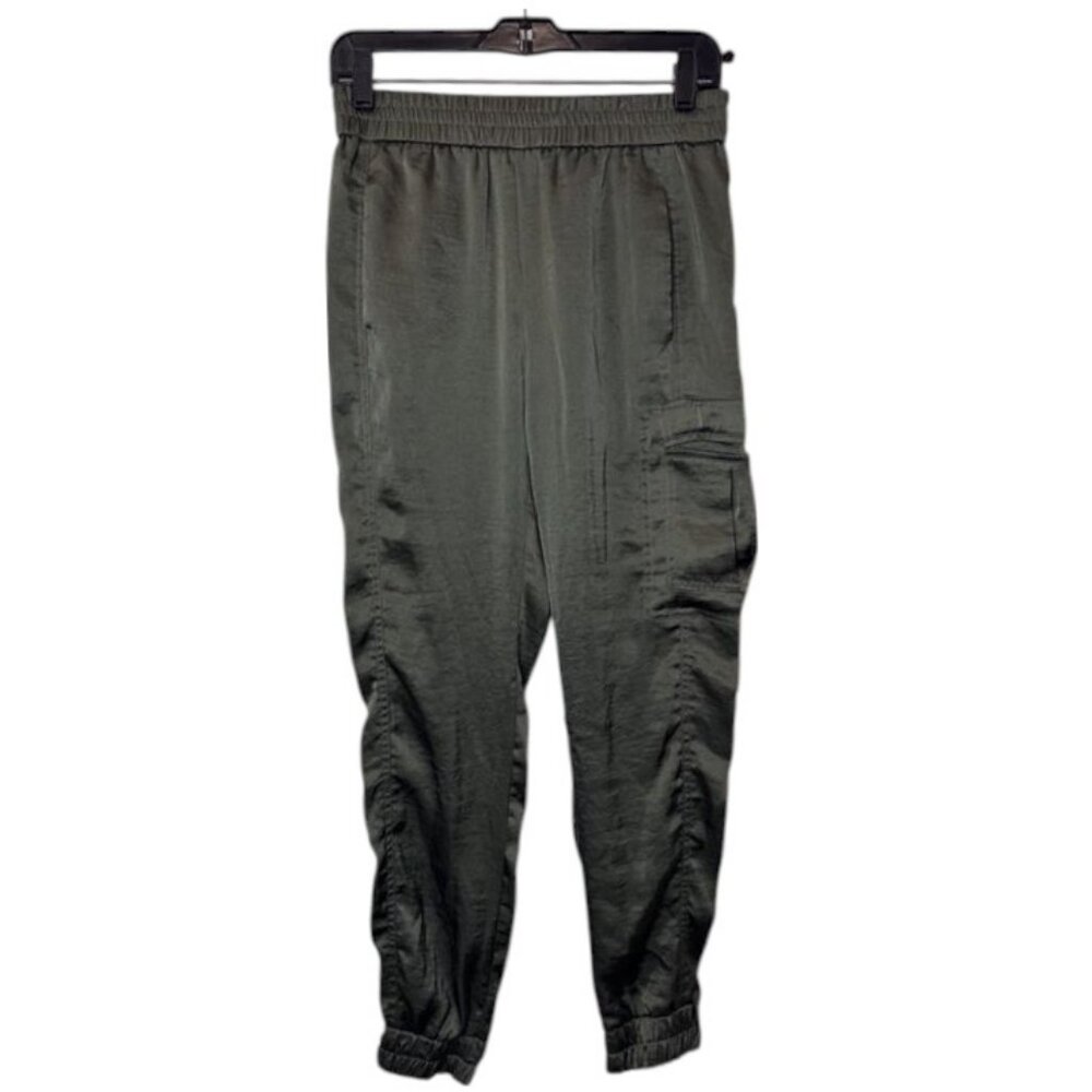 Calvin Klein black satin jogger style cargo ruffled pants size XS